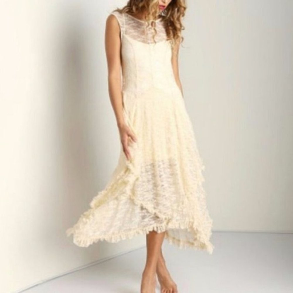 NEW Free People Cream ruffle Lace French courtship Dress small S
